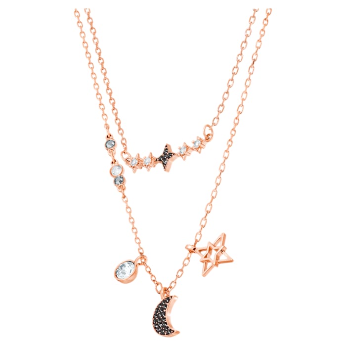 Swarovski Symbolic layered necklace Set (2), Moon and star, Black, Rose-gold tone plated 5273290
