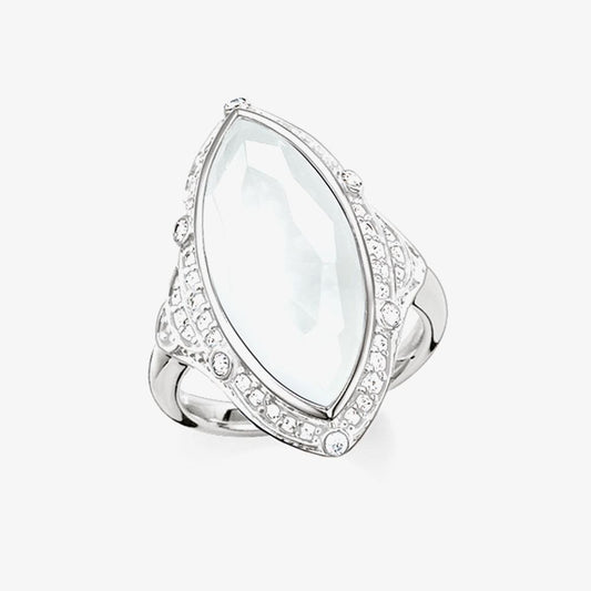 Thomas Sabo Sterling Silver Milky Quartz & Cubic Zirconia Marquise Ring Size56 TR2041-690-14-56
