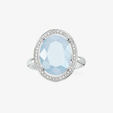 Thomas Sabo Sterling Silver Milky Aqua & Cubic Zirconia Oval Ring Size56 TR2044-694-31