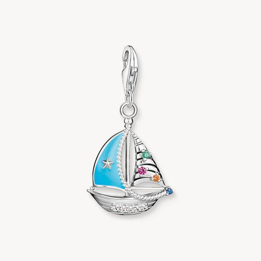 Thomas Sabo Sterling Silver & Cubic Zirconia Turquoise Sailing Boat Charm 1927-340-7