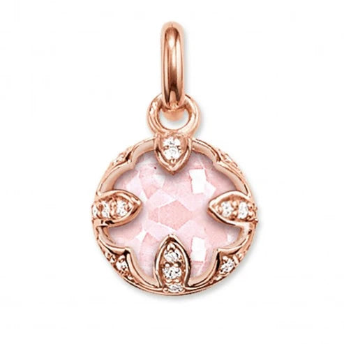 Thomas Sabo Glam And Soul Sterling Silver Cubic Zirconia Rose Gold Plated Rose Quartz Pink Lotus Pendant PE685-537-9