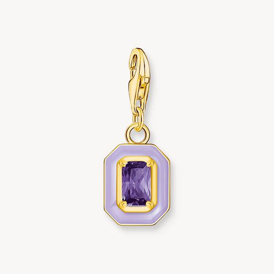 Thomas Sabo Sterling Silver Octagon with Violet Cold Enamel Yellow-Gold Plated Charm 2034-565-13