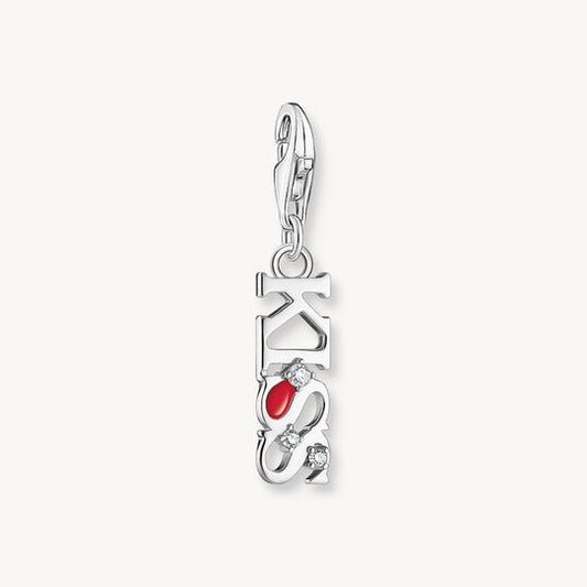 Thomas Sabo Sterling Silver Red Enamel Charm Pendant KISS with White Zirconia 2066-041-10