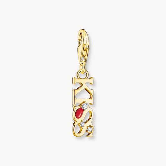 Thomas Sabo Sterling Silver Gold-Plated Charm Pendant KISS with White Zirconia 2067-565-10