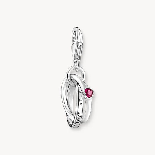 Thomas Sabo Sterling Silver Two Linked Rings & A Red Stone Charm 2070-639-10