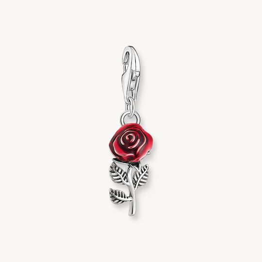 Thomas Sabo Sterling Silver Blackened Charm Pendant In Red Enamel Rose Design 2076-664-10
