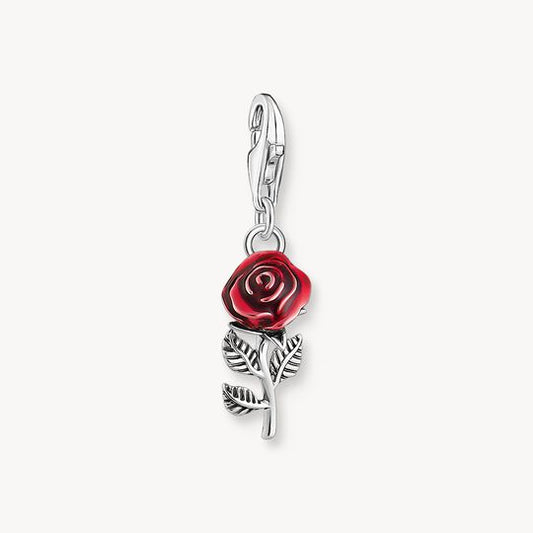 Thomas Sabo Sterling Silver Blackened Charm Pendant In Red Enamel Rose Design 2076-664-10
