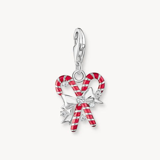 Thomas Sabo Sterling Silver Cold Enamel Red Candy Canes Charm Pendant 2197-041-7