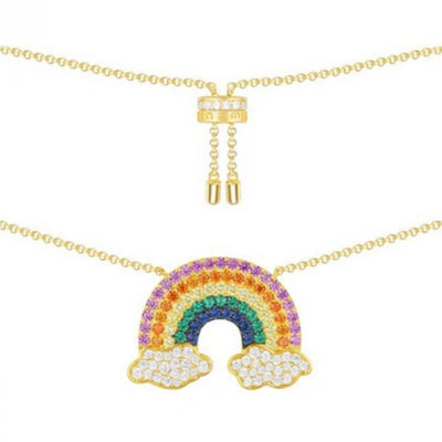 APM Adjustable Rainbow Necklace Multi-Color Silver Yellow Gold Plated AC4425MY