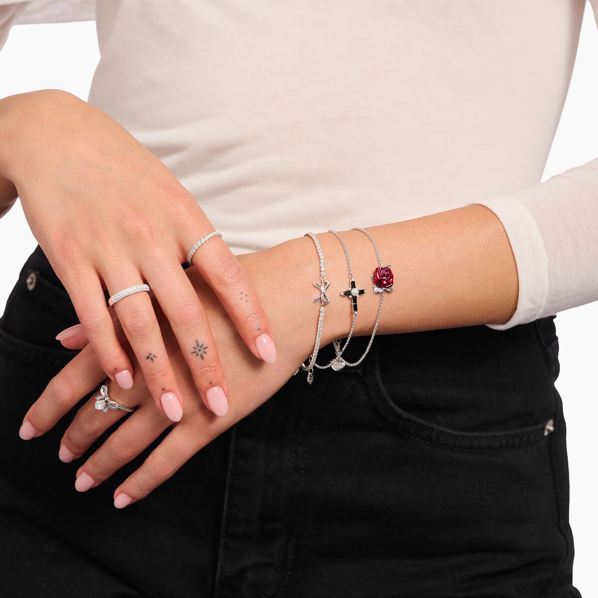 Thomas Sabo Silver Bracelet with BLACK ZIRCONIA & CROSS, CROSS ROMANCE A2173-167-11