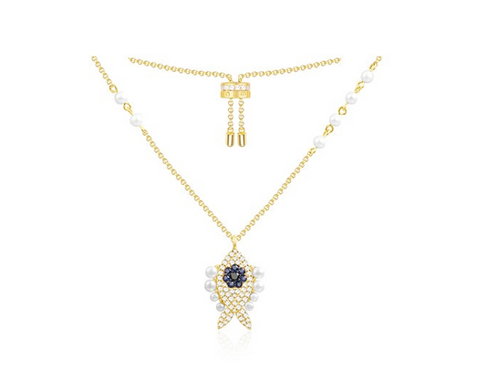 APM Adjustable ETE Lucky Fish Pearl Necklace  Silver Gold Plated AC4676MY