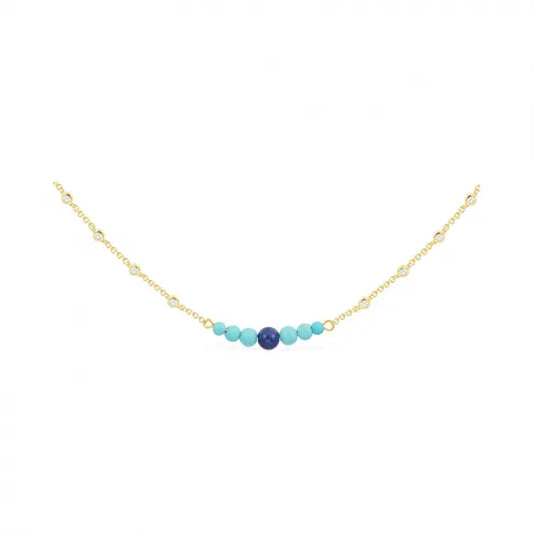 APM Adjustable Blue Stone Necklace Silver Gold-Plated AC5892MY