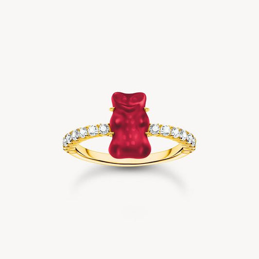 Thomas Sabo HARIBO Sterling Silver Gold-plated Ring with Red Mini Sized Goldbears & Zirconia TR2459-414-10