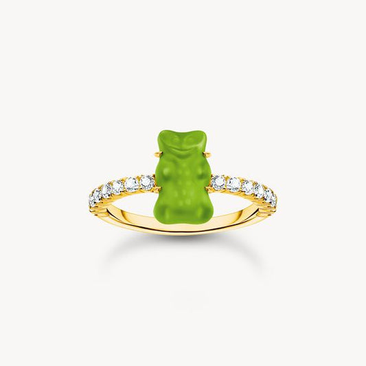 Thomas Sabo HARIBO Sterling Silver Gold-plated Ring with Red Mini Sized Goldbears & Zirconia TR2459-414-6)