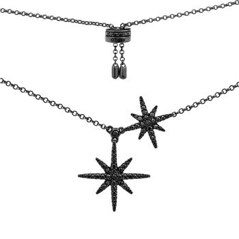APM Meteorites Dark Grey Silver Double Adjustable Necklace AC3351BZT