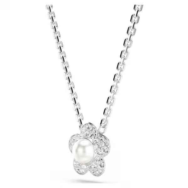 Ariana Grande x Swarovski pendant Crystal pearl, Round cut, Flower, White, Rhodium plated 5755817
