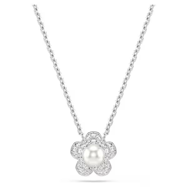 Ariana Grande x Swarovski pendant Crystal pearl, Round cut, Flower, White, Rhodium plated 5755817
