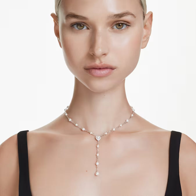 Swarovski Ariana Grande x Swarovski Y Necklace Mixed Cuts, Crystal Pearl, Heart, White, Rhodium Plated 5720855
