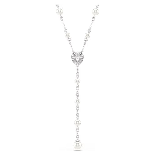 Swarovski Ariana Grande x Swarovski Y Necklace Mixed Cuts, Crystal Pearl, Heart, White, Rhodium Plated 5720855