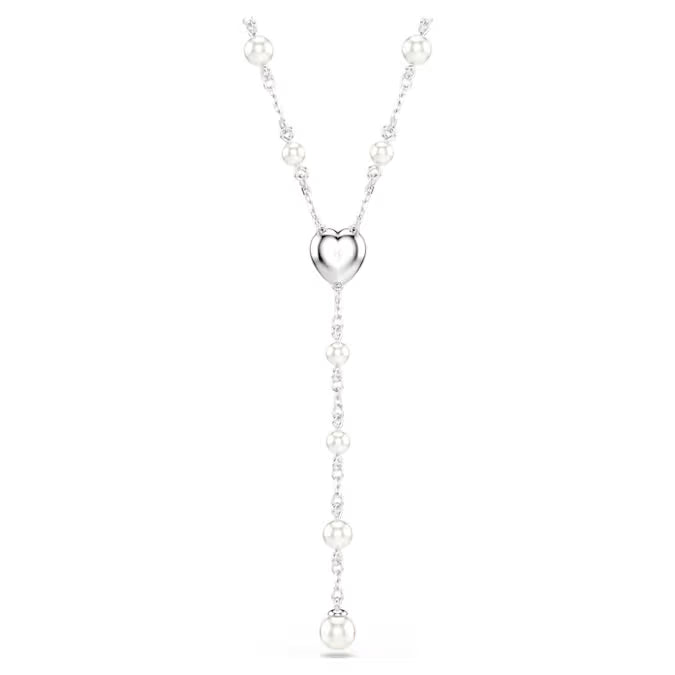 Swarovski Ariana Grande x Swarovski Y Necklace Mixed Cuts, Crystal Pearl, Heart, White, Rhodium Plated 5720855