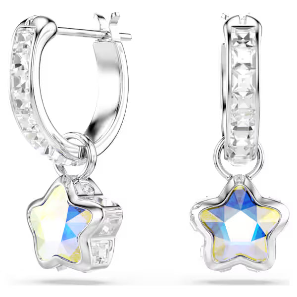 Swarovski Chroma Drop Earrings Mixed Cuts, Star, White, Rhodium Plated 5754172