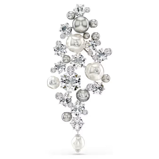Swarovski Constella Brooch Crystal Pearl, Round Cut, White, Rhodium Plated 5722516