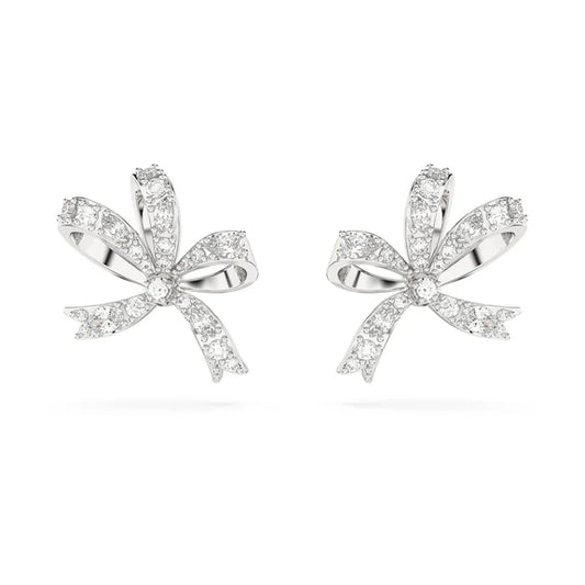 Swarovski Hyperbola stud earrings Bow, Small, White, Rhodium plated 5647579