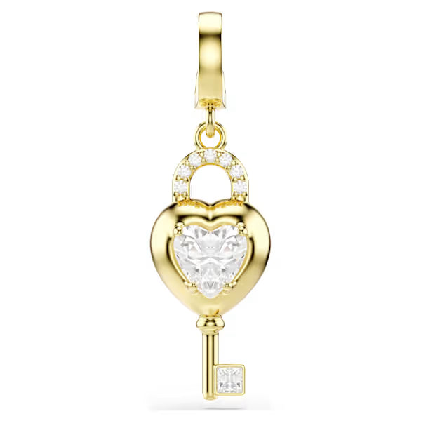 Swarovski Idyllia Charm Mixed Cuts, Heart with Key, White, 18k Gold-Plated finish 5742959