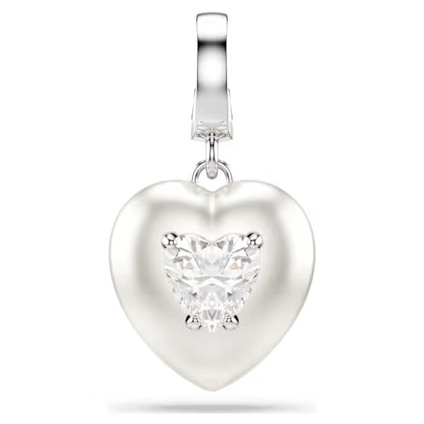 Swarovski Idyllia Charm Mixed Cuts, Pearl-Coloured Coating, Heart, White, Rhodium Plated 5742960