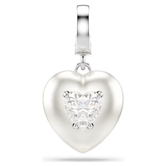 Swarovski Idyllia Charm Mixed Cuts, Pearl-Coloured Coating, Heart, White, Rhodium Plated 5742960