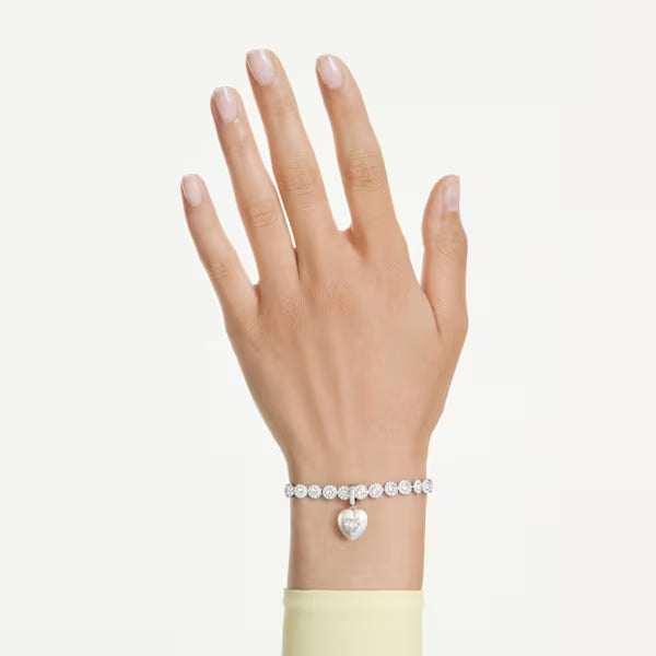 Swarovski Idyllia Charm Mixed Cuts, Pearl-Coloured Coating, Heart, White, Rhodium Plated 5742960