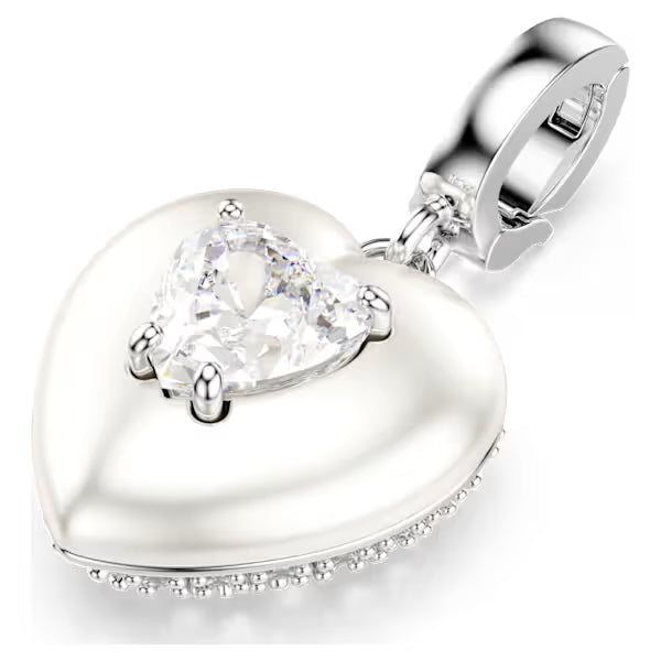 Swarovski Idyllia Charm Mixed Cuts, Pearl-Coloured Coating, Heart, White, Rhodium Plated 5742960