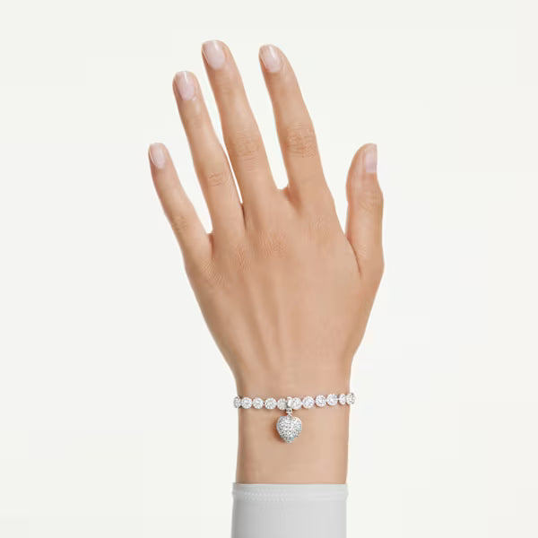 Swarovski Idyllia Charm Mixed Cuts, Pearl-Coloured Coating, Heart, White, Rhodium Plated 5742960