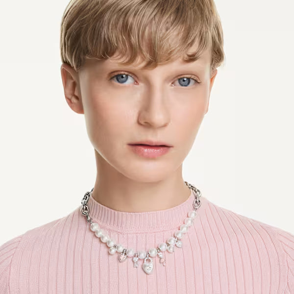 Swarovski Idyllia Necklace Crystal Pearl, Mixed Cuts, White, Rhodium Plated 5749601