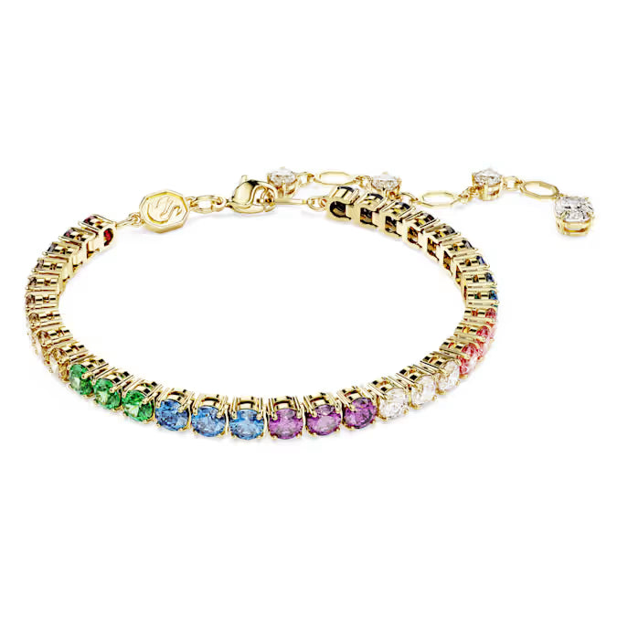 Swarovski Matrix Tennis Bracelet Round Cut, Multicoloured, Gold-Tone Plated 5685691