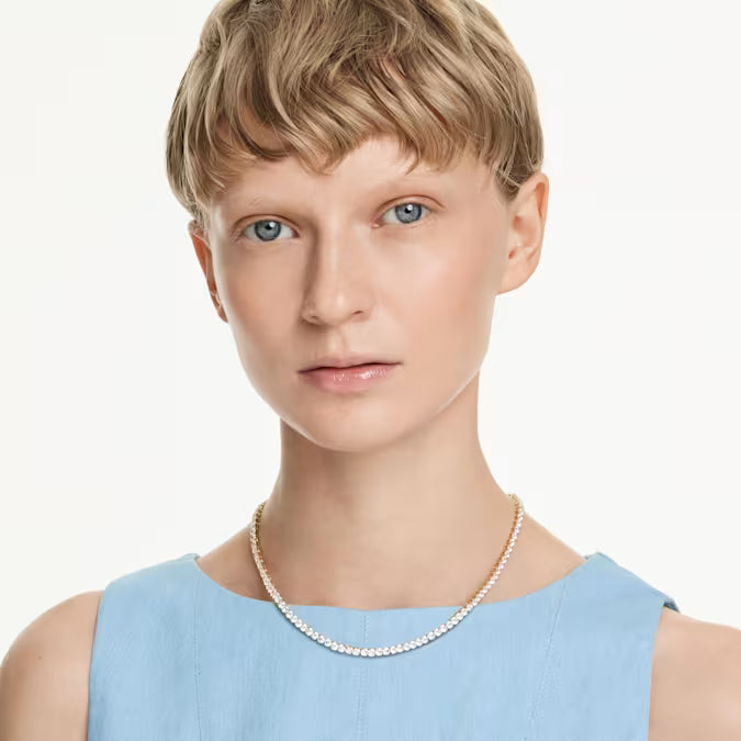 Swarovski Matrix Tennis Necklace Round Cut, White, Gold-Tone Plated 5681795