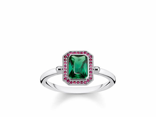 Thomas Sabo Sterling Silver Cubic Zirconia Red and Green Multicolored Ring Size56 TR2264-348-7-56