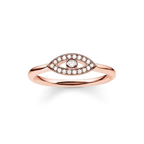 Thomas Sabo Sterling Silver 18k Rose Gold Plated Cubic Zirconia Nazar Eye Ring TR2075-416-14