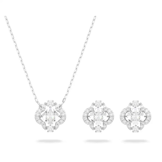 Swarovski Una set Mixed cuts, Clover, White, Rhodium plated 5642929