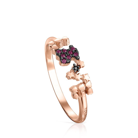 Tous Rose Gold Vermeil San Valentín love Ring with Ruby and Spinel 915305551 size7