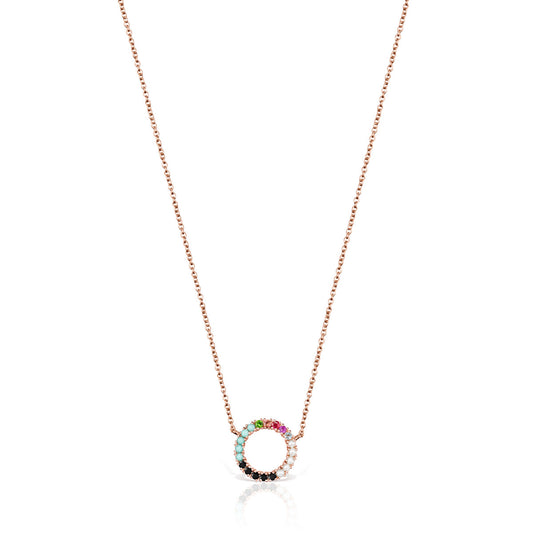 Tous Straight disc Necklace in Rose Gold Vermeil with Gemstones 912722510