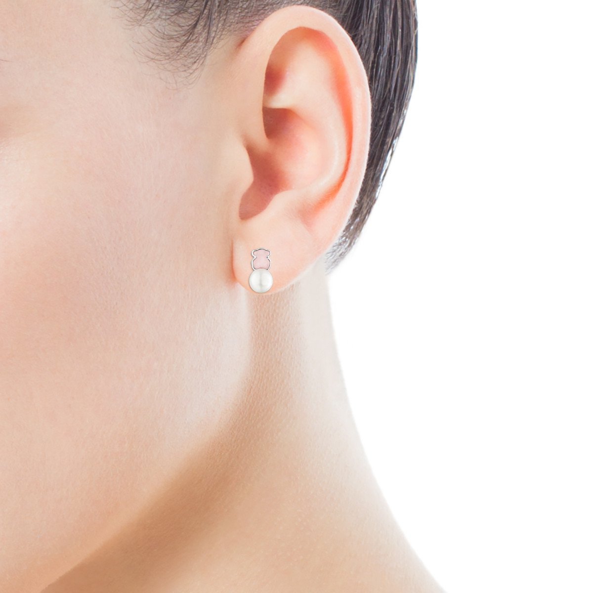 Tous Mini Color Earrings in Silver with rose Quartzite and Pearl 915433690
