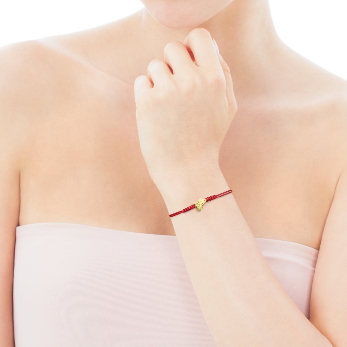 Tous Chinese Horoscope Rooster Bracelet in Gold and Red Cord 918431070
