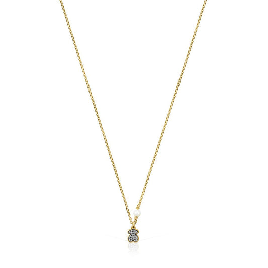 Tous Nocturne bear Necklace in Gold Vermeil with Diamonds and Pearl 918442590