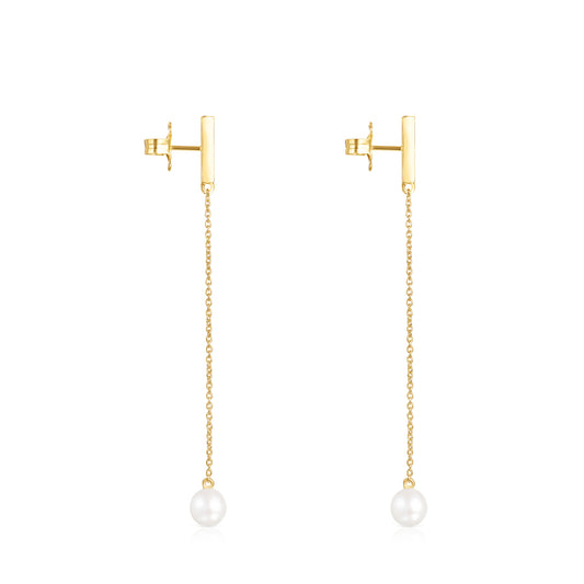 Tous Long Nocturne bar Earrings in Gold Vermeil with Diamonds and Pearl 918443730