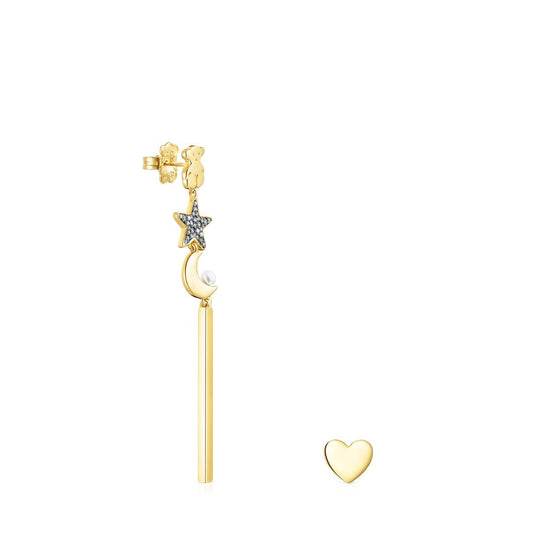 Tous Long Nocturne Earrings in Gold Vermeil with Diamonds and Pearl 918443790