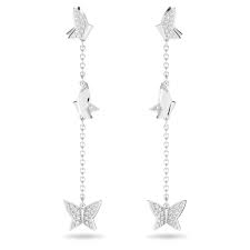 Lilia drop earrings Butterfly, Long, White, Rhodium plated 5636423 5636426