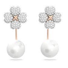 Latisha earring jackets Flower, White, Rose gold-tone plated 5636487