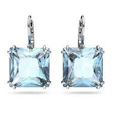 Millenia drop earrings Square cut, Blue, Rhodium plated 5619472