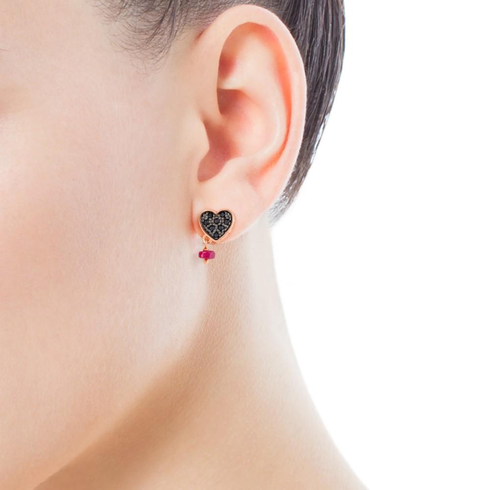 Tous Rose Vermeil Silver Motif Earrings with Spinel and Ruby 314933510